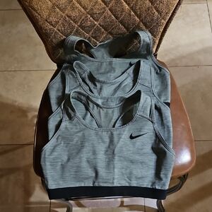 Lot Of 3 Nike Dri-Fit Swoosh Logo Racerback Wirefree Sports Bras Gray Black